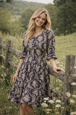Vtg Miss Darby Prairie Romantic Cottagecore Dress 80s Black Full Midi Liberty M